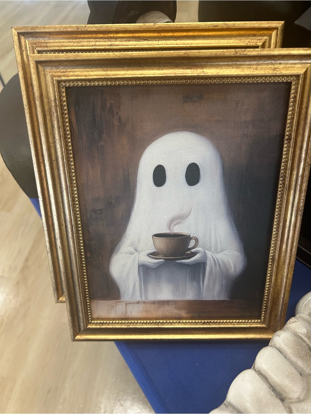 Halloween Ghost Drinking Coffee Wall Art Decor Frame 10”x8” NEW!